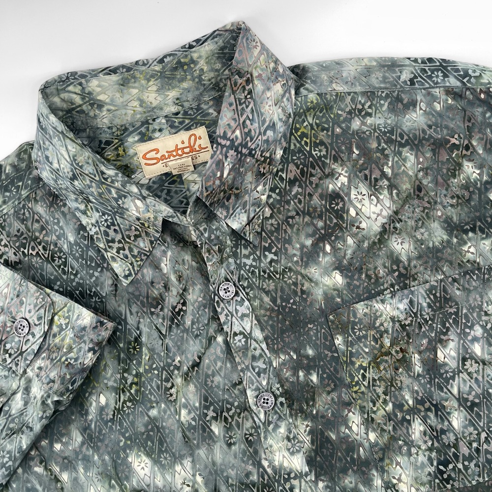 Santiki Mens XXL Button Down Hawaiian Shirt Abstract Pattern Long Sleeve Cotton